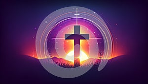 Spiritual Cross Silhouette at Sunset, Easter Concept