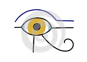 Spiritual Egyptian eye of Ra god. Magic holy ancient symbol of Egypt. Esoteric abstract eyeball in doodle style. Modern