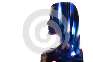 Spiritual enlightenment defocused blue light woman