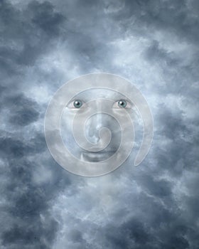 Spiritual faces peering through clouds