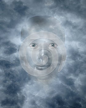 Spiritual faces peering through clouds