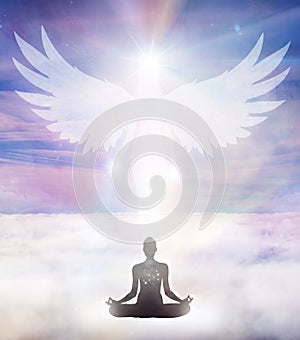 Spiritual guidance, Angel of light and love, avatar being, miracle on sky, angelic wings