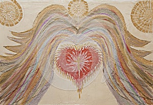 Spiritual guidance, Angel of light and love doing a miracle, rainbow angelic wings, handmaade brush paint