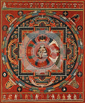 spiritual hermetic illustration of the mandala of the five deities of amoghapasa