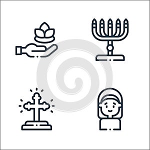 Spiritual line icons. linear set. quality vector line set such as nun, cross, menorah