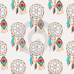 Spiritual and magic dreamcatcher seamless pattern