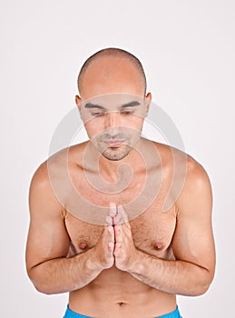 Spiritual man praying and meditating.