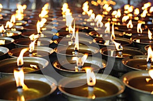 Spiritual oil lamps in temple