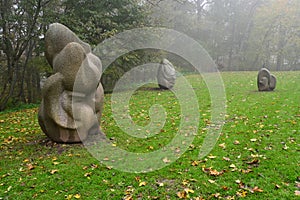 Spiritual place in Sigulda. Shrines in the fog.