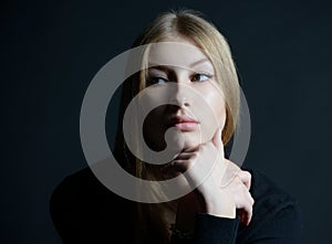 Spiritual portrait of the Russian beautiful girl with long hair