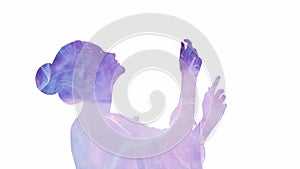 Spiritual recreation purple smoke woman silhouette