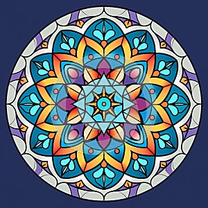 Spiritual Stained Glass Pattern: Round Design Illustration