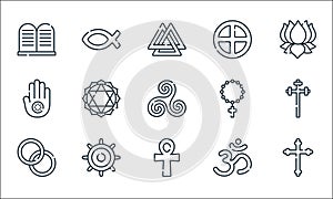 spiritual symbols line icons. linear set. quality vector line set such as cross, ankh, spiritual, hinduism, buddism, jainism, photo