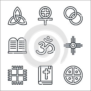 spiritual symbols line icons. linear set. quality vector line set such as native, christian, paganism, native american, hinduism,