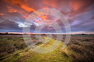 Spiritual voyage concept path through Wild natural landscape under amazing sky photo