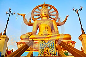 Spirituality. Golden Buddha, Wat Phra Yai Temple, Thailand. Religion Symbol.