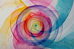 Spirographic abstract multi-colored drawing in pencil and watercolor. Abstract background.