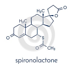 Spironolactone diuretic, antihypertensive and antiandrogen drug molecule. Skeletal formula.