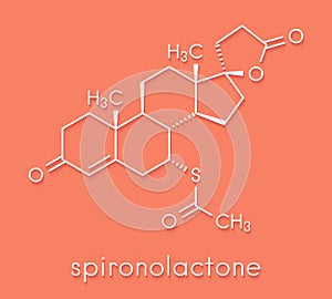 Spironolactone diuretic, antihypertensive and antiandrogen drug molecule. Skeletal formula.