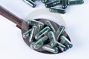 Spirulina capsules food suplement