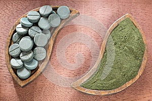 Spirulina powder and spirulina in pills - Arthrospira