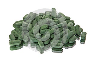 Spirulina tablets on white background, Isolated on white