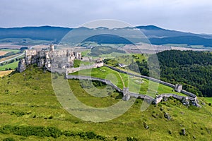 Spiss castle aerial view from drone, unesco heritage, biggest medieval castle, Slovakia, Europe