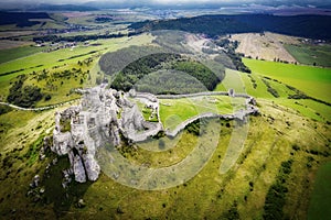 Spiss castle aerial view from drone, unesco heritage, biggest medieval castle, Slovakia, Europe