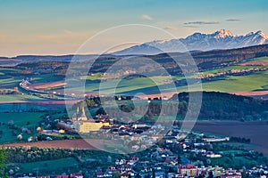 Spisska Kapitula from Drevenik with High Tatras mountains on horizont