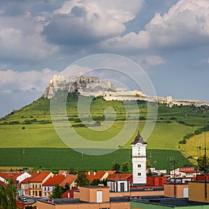 Spisske Podhradie with Spis Hrad above, Slovakia.