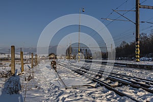 Spisske Vlachy station in winter frosty afternoon