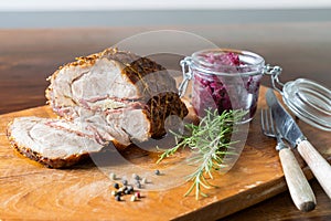 Spit roast with red cabbage