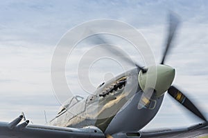 Spitfire aircraft warming up for flight