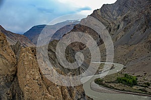 Spiti river flowing in mountains of Himalayah