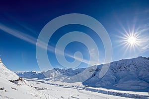 Spiti Valley in Winter, Snow covered mountains, Kee Monastery, Frozen Spiti River, Spiti Valley wide angle shot