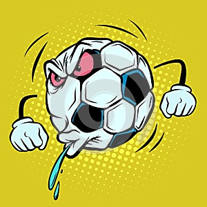 Spitting, fan reaction. Football soccer ball. Funny character