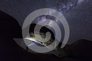 The Spitzkoppe rock arc under the Milky Way