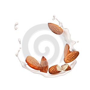 splash of almond milk with almonds