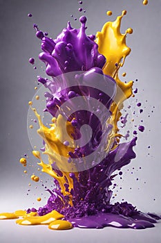 Splash art dans? of yellow and purple liquids like slow motion shooting random scattering