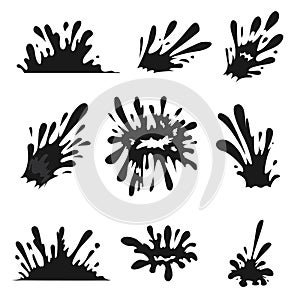 Splash of Black drops. Oil Drops Set. Vector illustration.