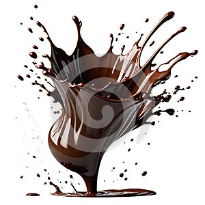 Splash of black liquid chocolate on a white background