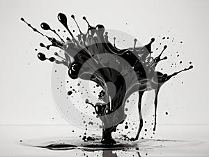 Splash of black paint isolated on white background. Abstract background.