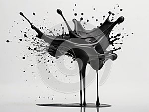 Splash of black paint isolated on white background. Abstract background.