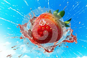 splash blue fruit background water food strawberry red freshness healthy fresh. Generative AI.