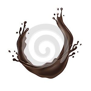 Splash of brownish hot coffee or chocolate isolated on white background