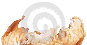 Splash of caramel with milk on a white background