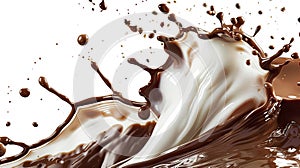 Splash of chocolate isolated on white background. Closeup of splashing chocolate. Generated AI