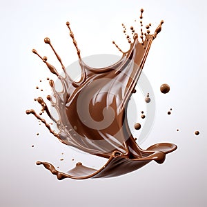 a splash of chocolate on a white background. melted chocolate in the air