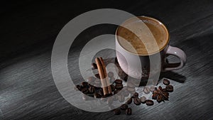 Splash of coffee and milk in white cup isolated on black background movement action delicious, natural, white, tasty