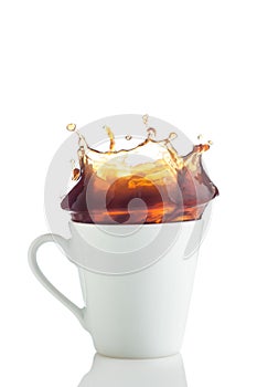Splash of coffee in white cup